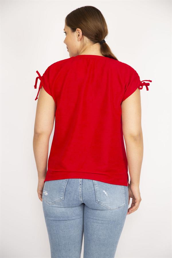 Kadın Bordo Büyük Beden Omuz Bağcıklı Polyester Kumaş Bluz