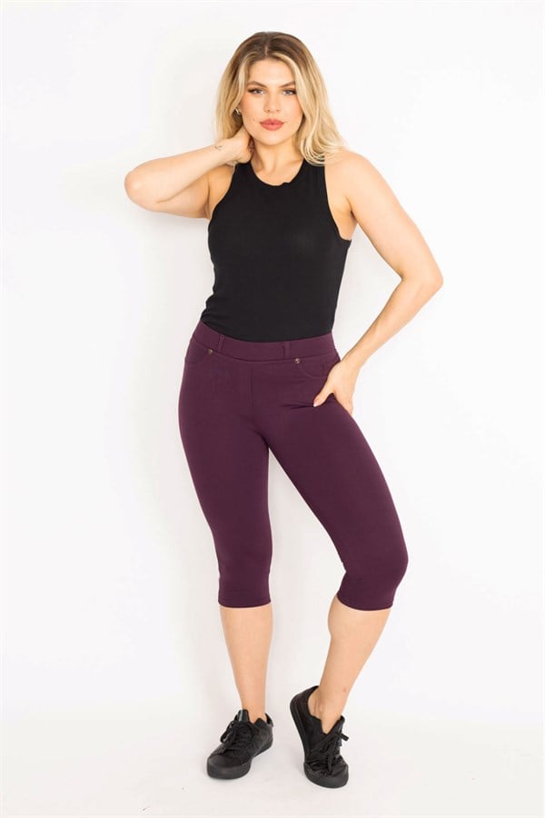 Kadın Mürdüm Ön Süs Ve Arka Cepli Tayt  65N35202