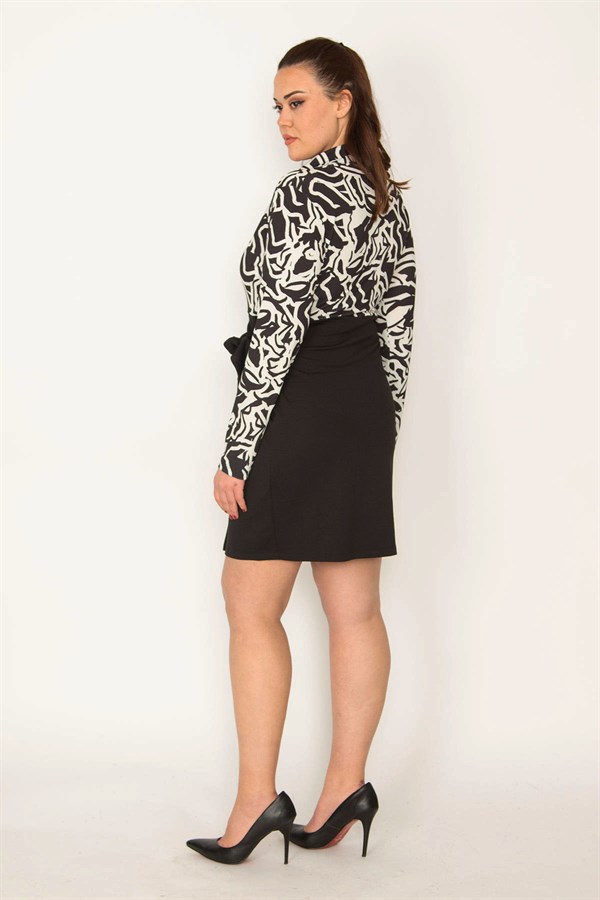 KADIN SİYAH YAN BAĞLAMALI ANVELOP ELBİSE