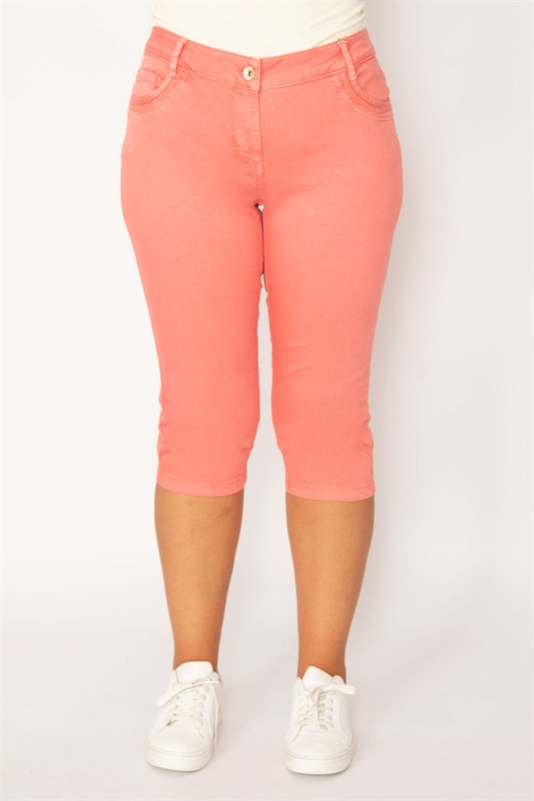 Kadın Gül Kurusu Likralı 5 Cep Kot Kapri 65N34116