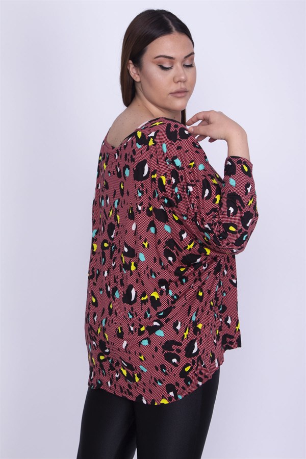 Kadın Renkli Rahat Kesim Yarasa Kol Desenli Tunik 65N25916