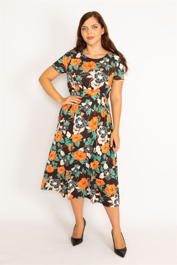 Kadın Renkli Beli Lastik Detaylı Elbise 65N35042