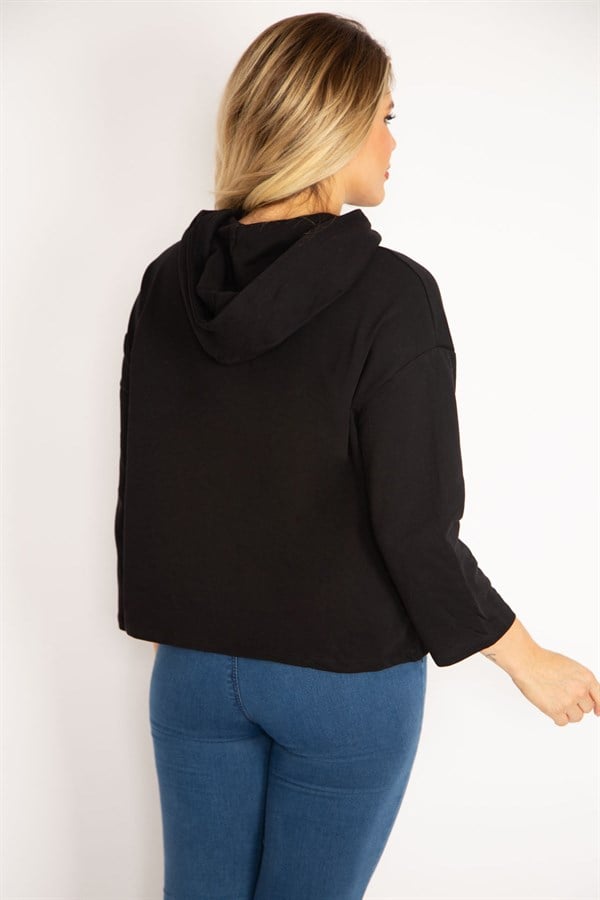Kadın Siyah Dijital Baskılı Kapşonlu Sweatshirt 65N35083
