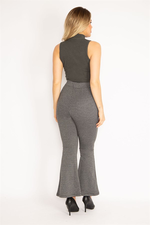 Kadın Siyah Piyedepul Desenli Pantolon 65N35111