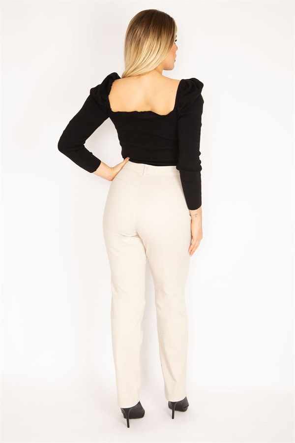 Kadın Taş Likralı Gabardin Kumaş Ön Cepli Pantolon 65N35263