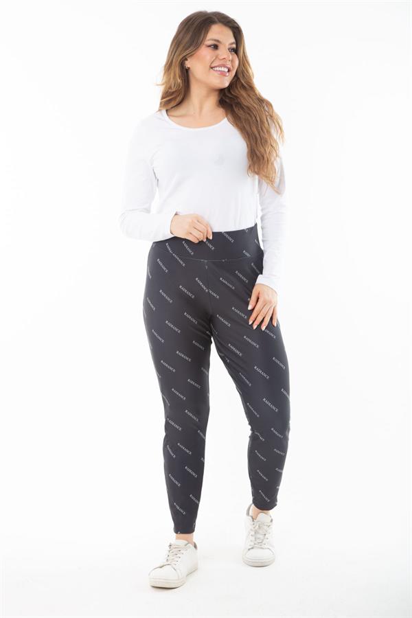 Kadın Büyük Beden Siyah Deri Görünümlü Bel Lastikli Spor Pantolon 65N37311