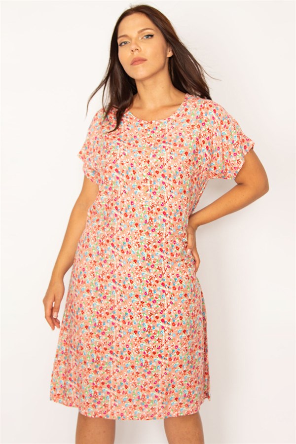 Kadın Gri Ön Yarım Pat Düğmeli Beli Kuşaklı Dokuma Viskon Kumaş Elbise 65N34325