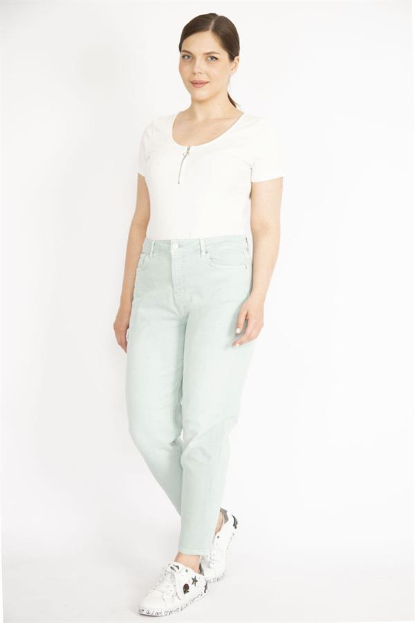 Kadın Su Yeşili Büyük Beden 5 Cepli Kot Pantolon