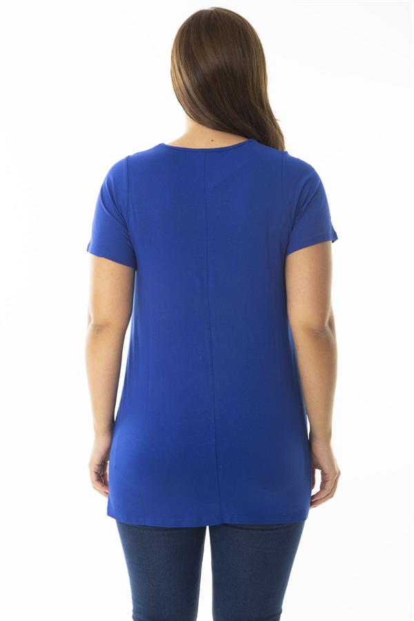 Kadın Büyük Beden Saks Göğüs Detaylı Bluz 65N36925