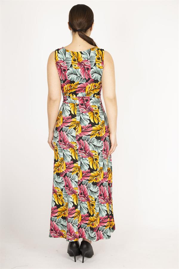 Kadın Renkli Büyük Beden Anvelop Yakalı Renkli Uzun Elbise