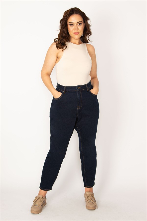 Kadın Lacivert Yüksek Bel 5 Cepli Dar Paça Likralı Kot Pantolon 65N33947