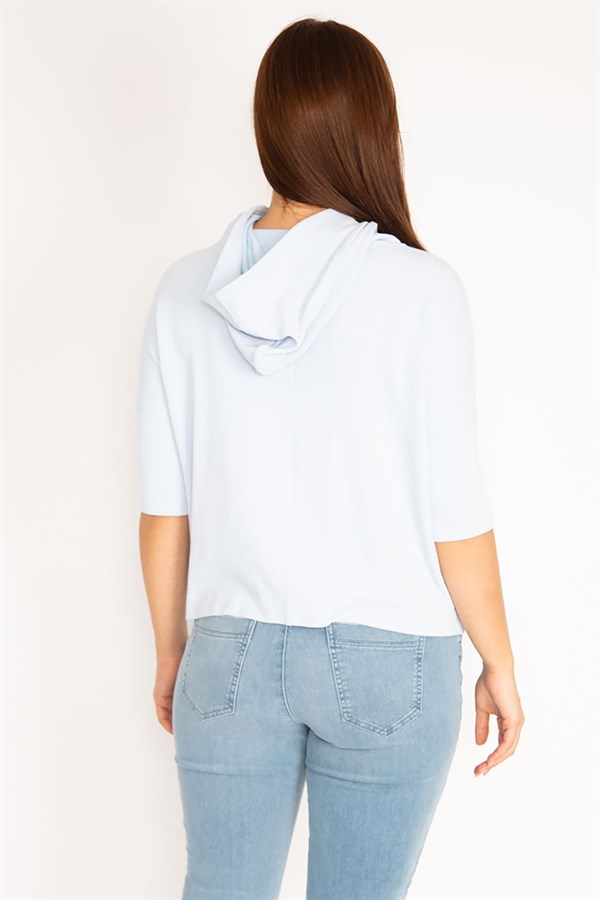 Women's Blue Hooded Kangaroo Pocket Sweatshirt 65N34973