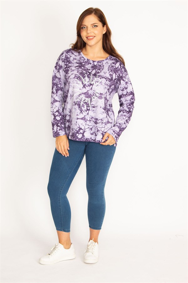 Women's Purple Tie Dye Printed Sweatshirt 65N34770