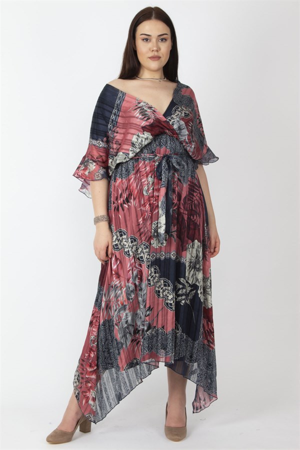 KADIN RENKLİ ŞİFON KUMAŞ ASTARLI UZUN ELBİSE