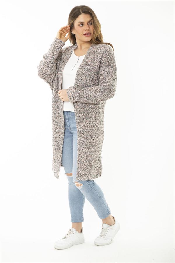 Kadın Büyük Beden Lila Kalın Triko Hırka 65N37170