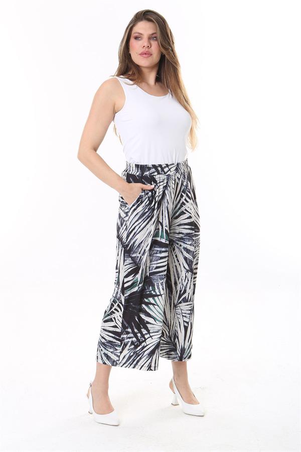 Kadın Büyük Beden Renkli Beli Lastikli Yan Cepli Desenli Pantolon 65N37842