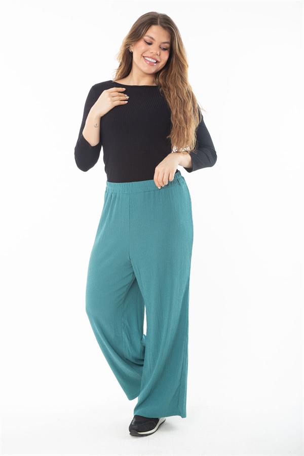 Kadın Büyük Beden Siyah Beli Lastikli Geniş Paçalı Bürümcük Pantolon 65N37315