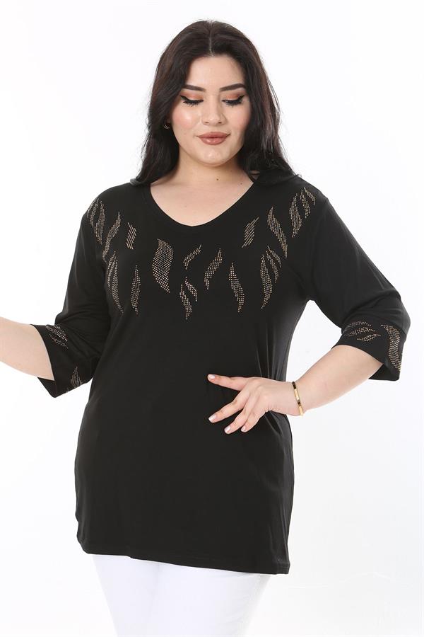 Chemisier noir à détails en pierre grande taille pour femme 65N37978