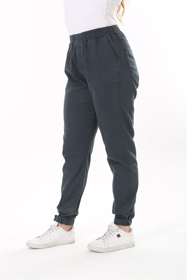 Kadın Büyük Beden Füme Bel Ve Paça Lastikli Likralı 4 Cepli Kot Pantolon 65N37827