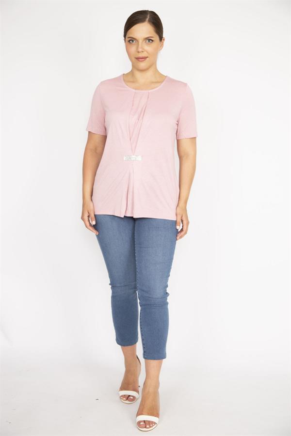 Kadın Somon Büyük Beden Ön Detaylı Bluz