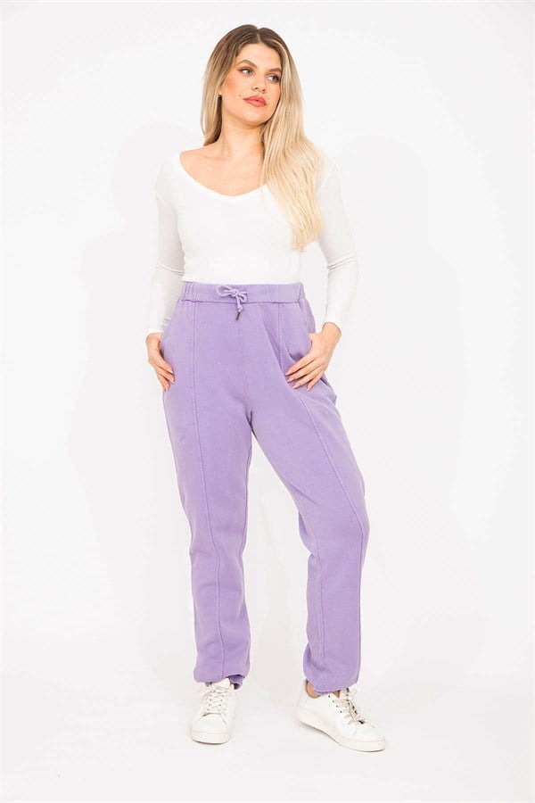 Kadın Lila 3 İplik Kumaş Kup Dikişli Eşofman Alt 65N35279