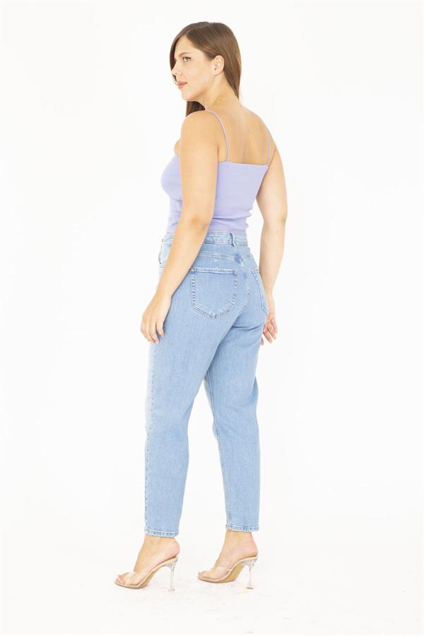 Kadın Büyük Beden Mavi Yüksek Bel 5 Cepli Kot Pantolon 65N36814