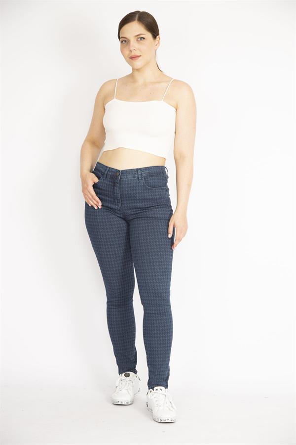 PANTALON FEMME BLEU MARINE À MOTIF HOUGHFOOT 5 POCHES EN LYCRA