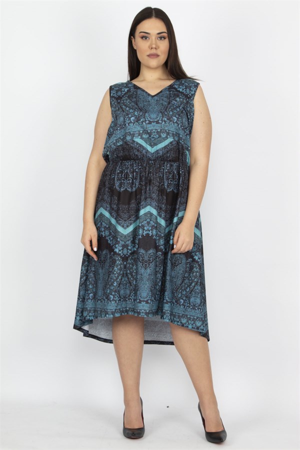 Kadın Petrol Arka Robası Dantel Bel Kısmı Lastikli Elbise 65N27924