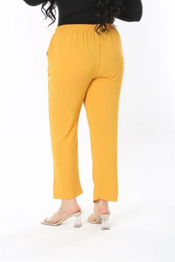 Kadın Büyük Beden Hardal Beli Lastikli Yan Cepli Pantolon 65N38929