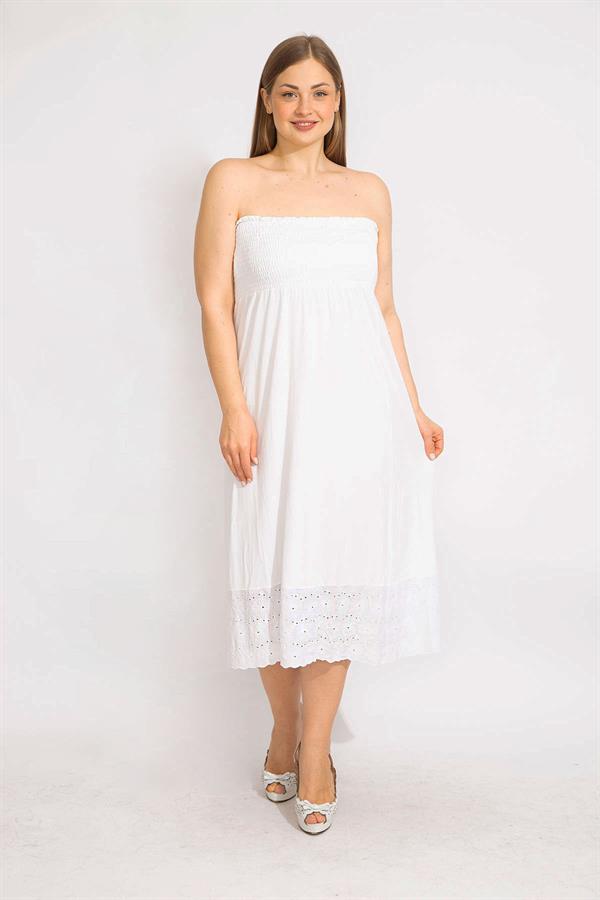 Kadın Kemik Göğüs Kısmı Geniş Gipe Lastikli Etek Ucu Dantel Detaylı Straplez Elbise 65N35680