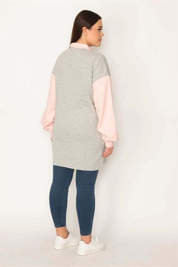 WOMEN'S GRAY POLO COLLAR SWEATSHIRT