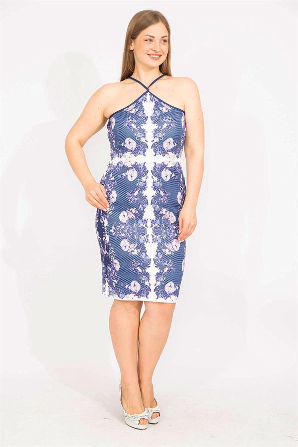 Kadın Renkli Büyük Beden Askı Boyu Ayarlı Elbise 65N35679