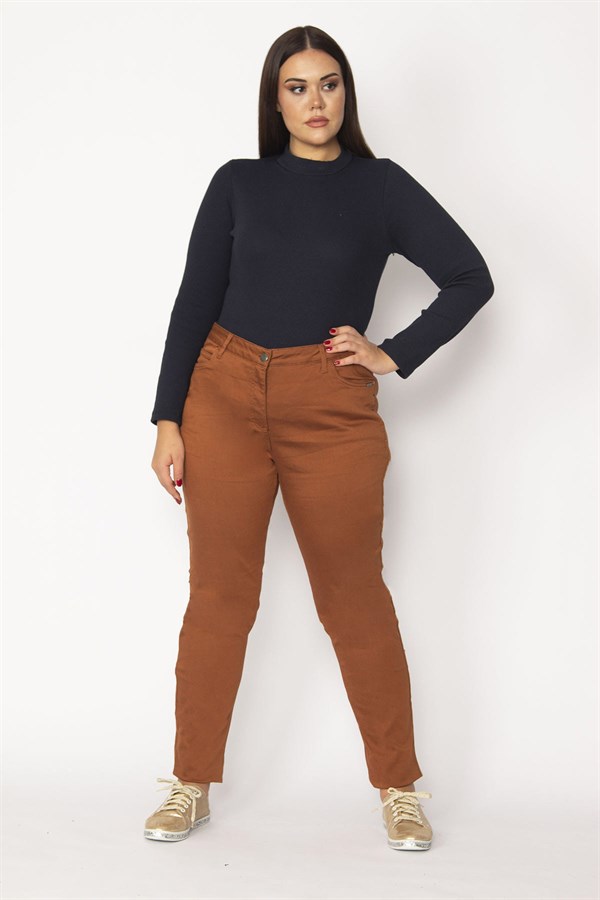 Kadın Tarçın Likralı Gabardin Kumaş 5 Cepli Pantolon 65N29235