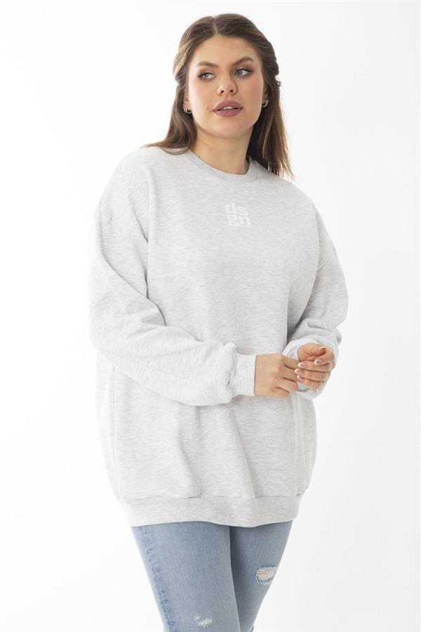 Women's Plus Size Gray Ruffled Swatshirt 65N37009