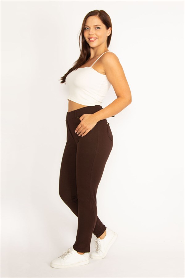 Kadın Kahve Ön Süs Ve Arka Cepli Tayt  65N34534