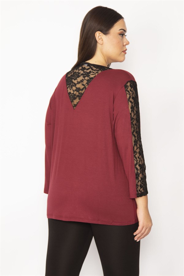 Kadın Mürdüm Dantel Detaylı Bluz 65N29505