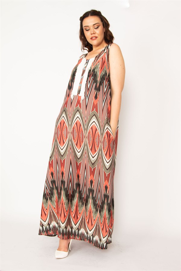 Kadın Gri Ön Pat Düğme Ve Dantel Detaylı Javanez Viskon Elbise 65N33208