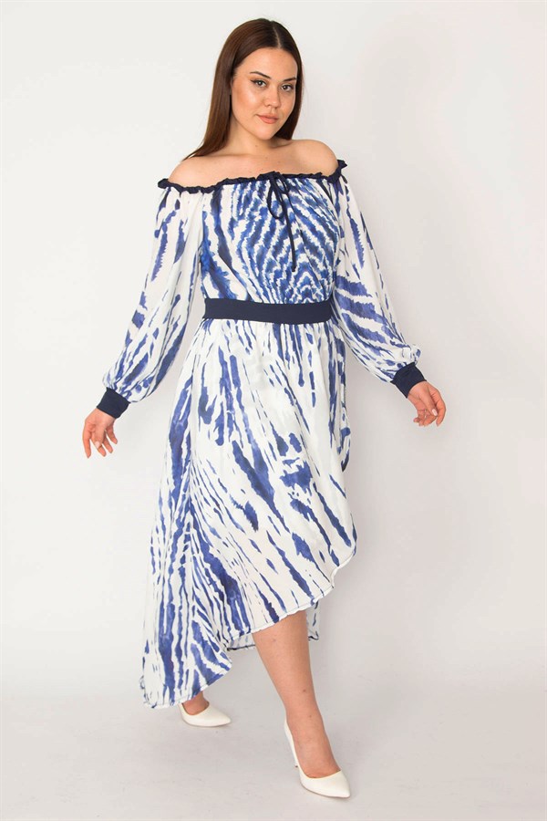 KADIN SAKS MADONNA YAKA ETEĞİ KAPALI ANVELOP ASTARLI KREP ŞİFON ELBİSE