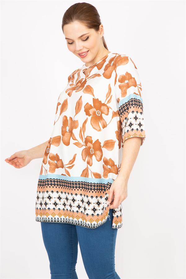 Kadın Fujya Büyük Beden Dokuma Viskon Kumaş Su Desenli Tunik