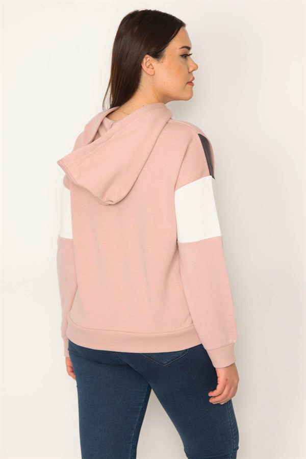 Women's Rose Pink Color Detailed Hooded Sweatshirt 65N31367