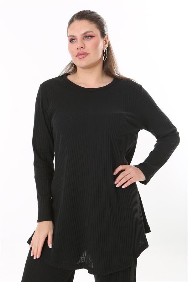 Kadın Büyük Beden Siyah Bluz Pantolon Takım 65N37701