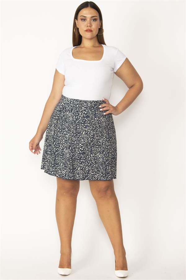 Kadın Lacivert Pamuklu Kumaş Beli Gizli Lastikli Tek Yan Pilikaşe Etek 65N27574