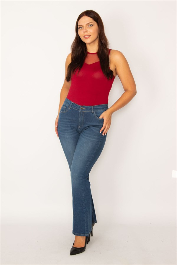 Kadın Lacivert Geniş Paça Likralı Kot Pantolon 65N34222