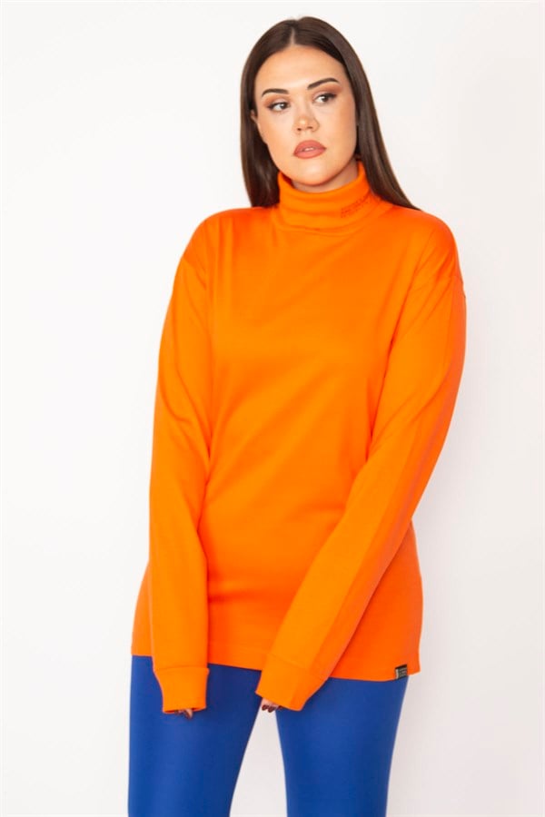 Kadın Turuncu Pamuklu Kumaş Boğazlı Yaka Bluz 65N29627