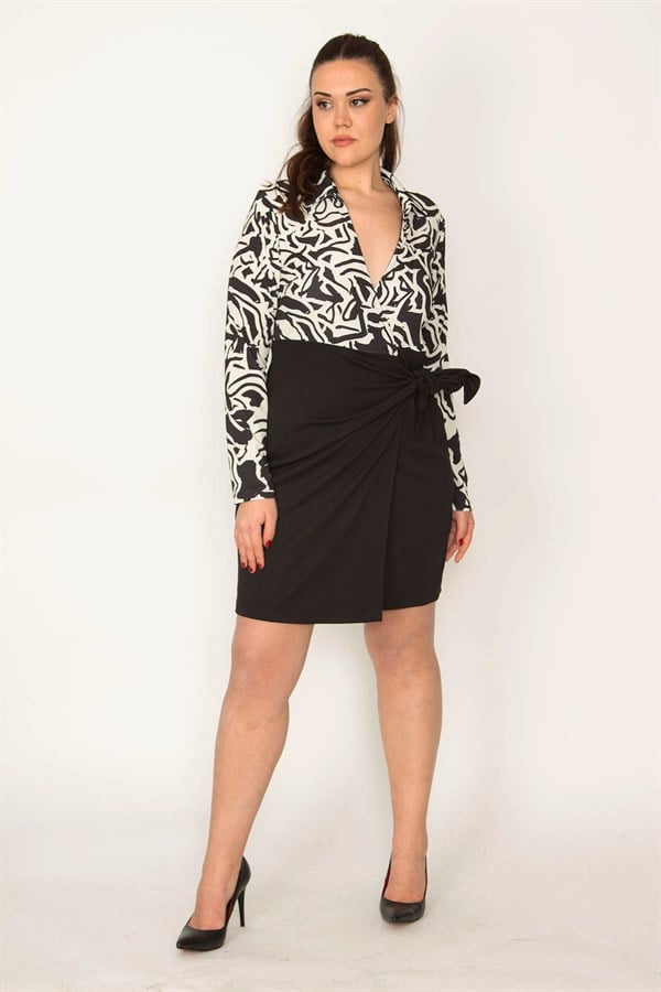 KADIN SİYAH YAN BAĞLAMALI ANVELOP ELBİSE