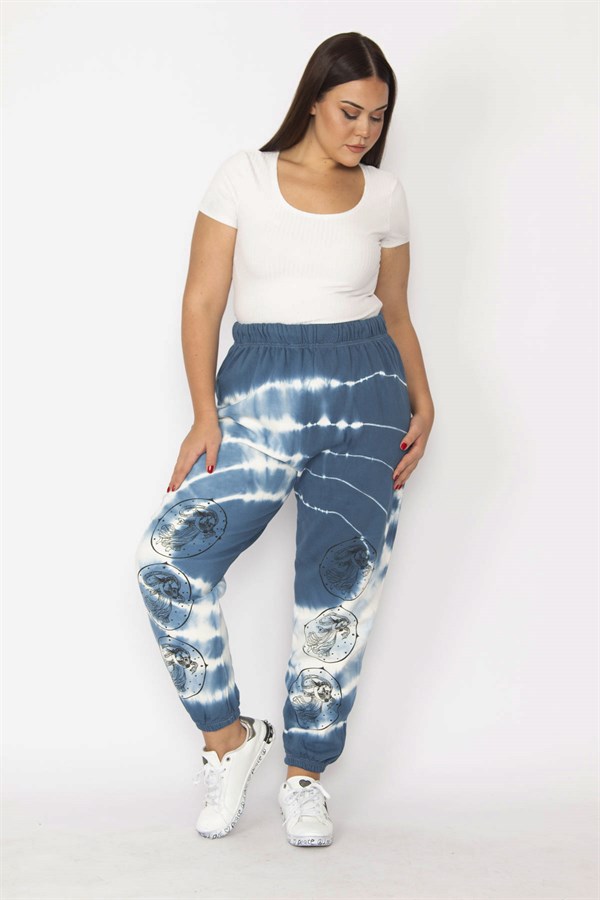 Kadın Gri İçi Şardonlu 3 İplik Kumaş Bel Ve Paça Lastikli Batik Desenli Pantolon 65N29150