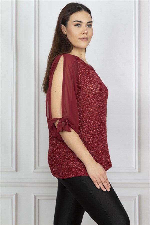 Kadın Bordo Kol Dekolteli Bluz 65N18966