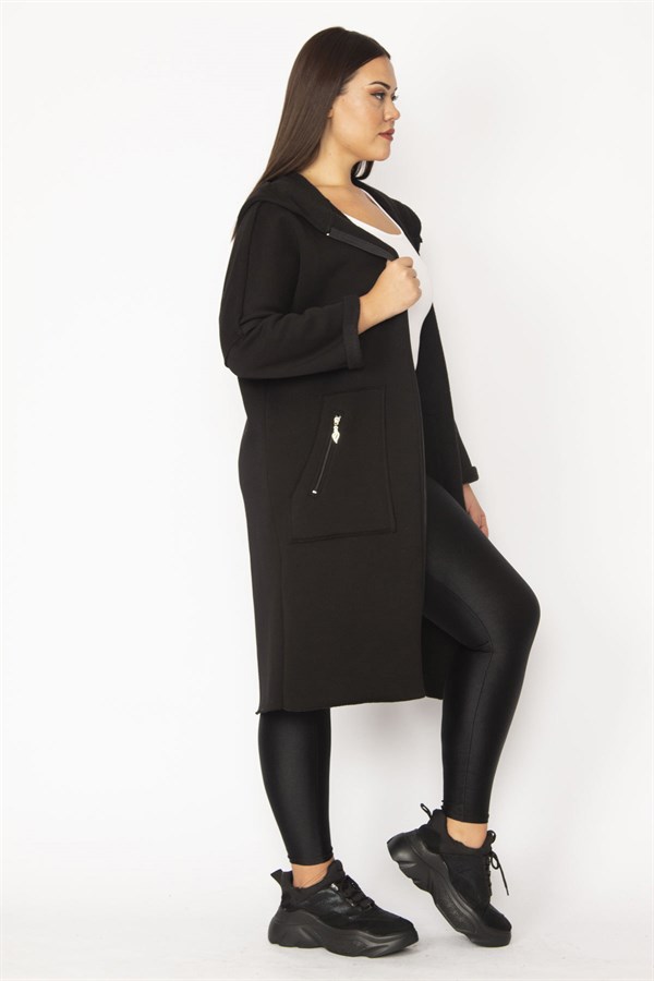 Kadın Füme Fermuar Ve Kapşon Detaylı Kaban 65N28345