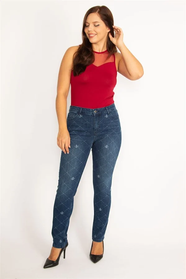 Kadın Lacivert Likralı 5 Cep Kot Pantolon 65N34535