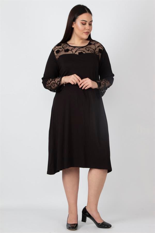 Kadın Siyah Dantel Detaylı Elbise 65N16219